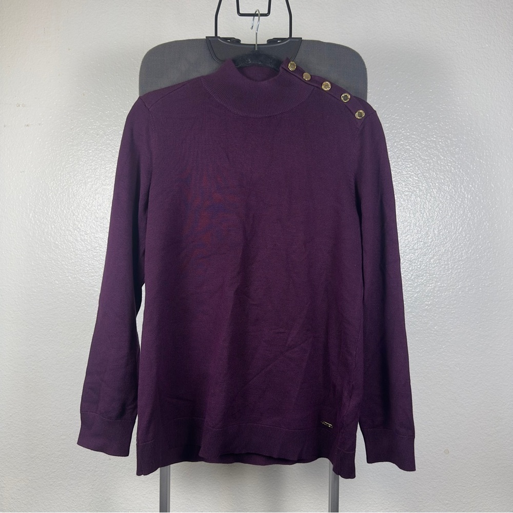 Calvin Klein Women’s Purple Sweater with Gold Button Accents Size M